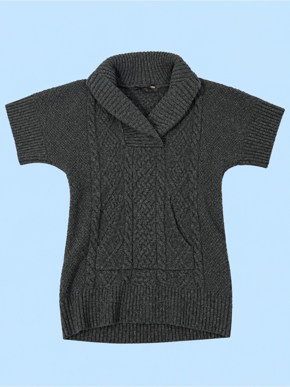BCBGMaxAzria Girls Charcoal Shawl-Collar Cable Knit Top